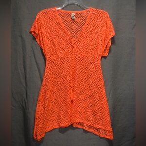 Orange Lace-Up Crochet Top